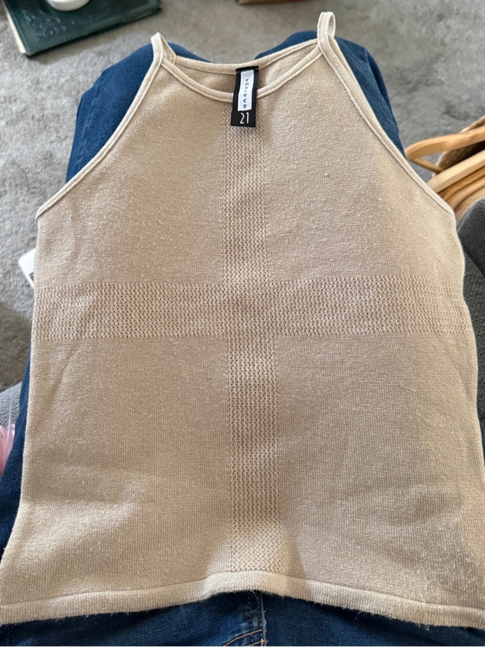 Vintage Forever 21 Beige Knit Stretchy Tank Top